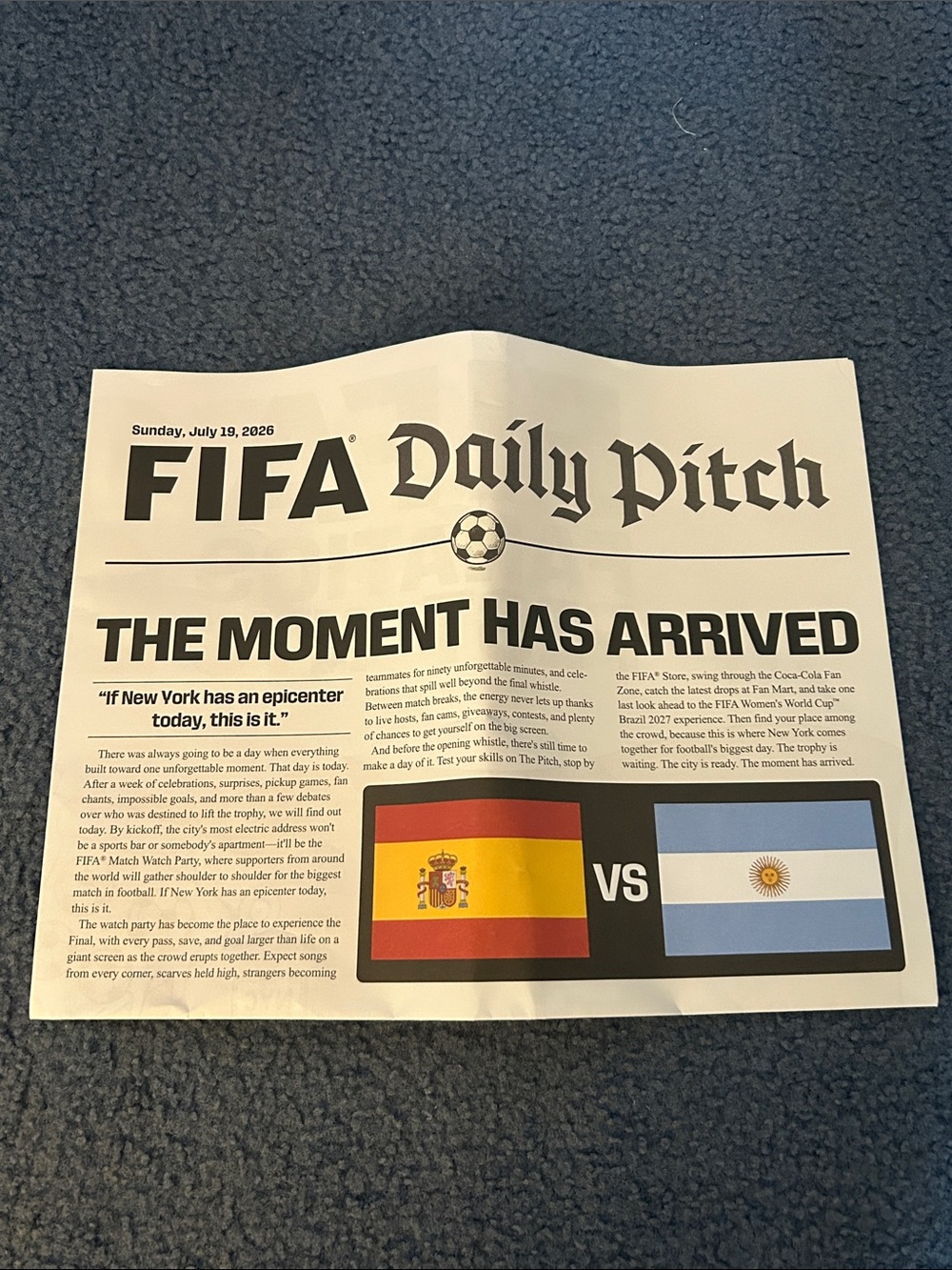 2026 Fanatics Fest Exclusive FIFA World Cup Final Daily Pitch Newspaper Day 4